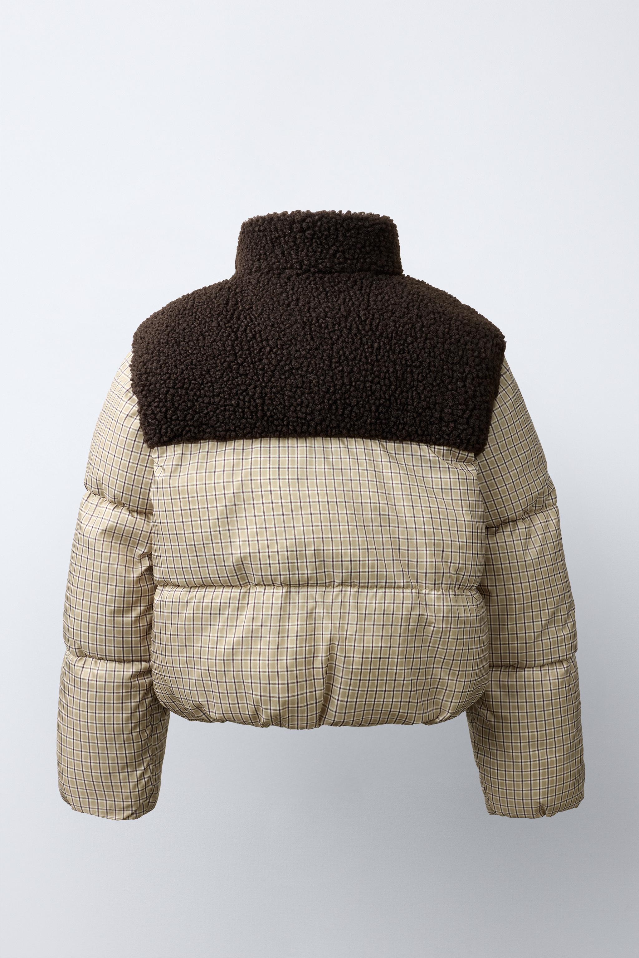BLOUSON MATELASSÉ À CARREAUX ET FAUSSE FOURRURE