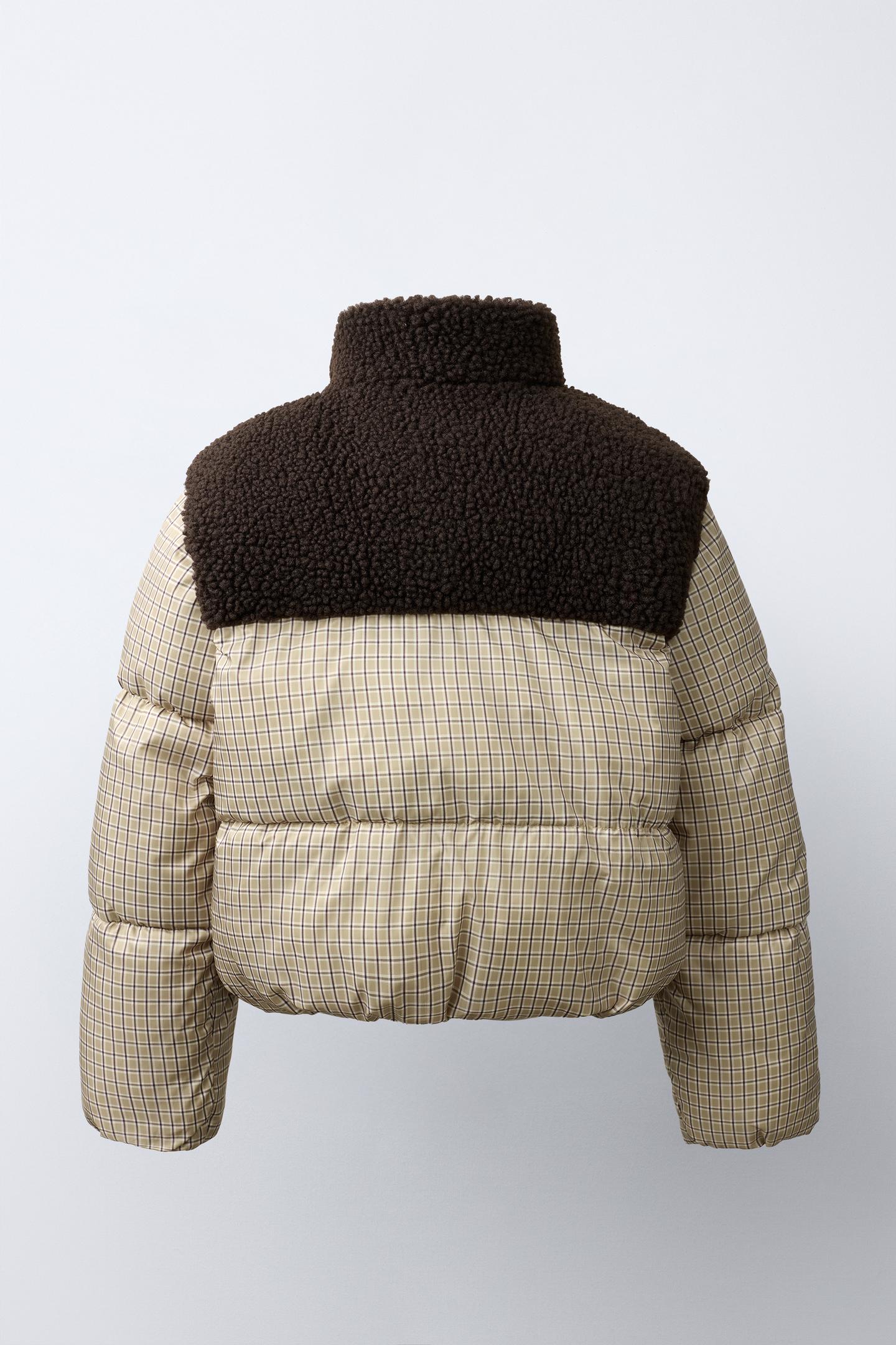 Детская куртка Zara Checked Faux Shearling Padded, цвет: Экрю / Коричневый — фото 5