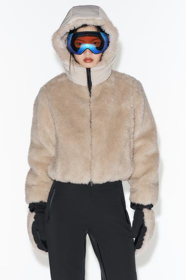 SHORT FAUX FUR HOODED COAT RECCO® TECHNOLOGY SKI COLLECTION - Mink by Zara