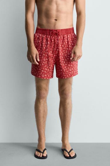 PAISLEY PRINT LONG SWIMMING TRUNKS - Light red by Zara - Image 2