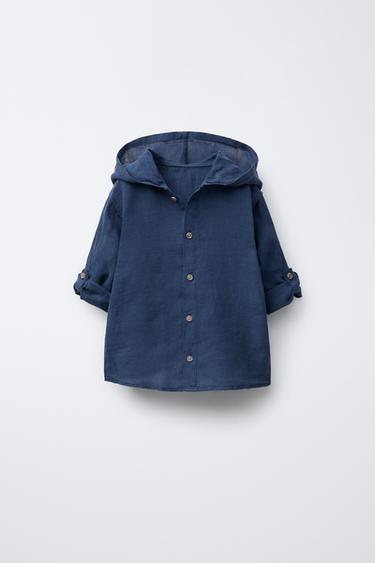CHEMISE À CAPUCHE EN LIN - Bleu marine de Zara