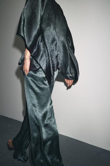 PANTALON LARGE SATINÉ ZW COLLECTION - Vert de Zara - Image 2