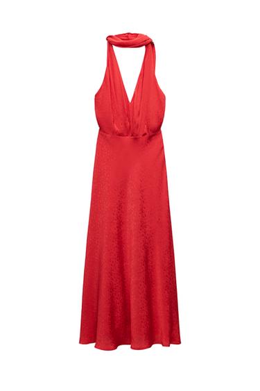 SATIN EFFECT JACQUARD MIDI DRESS