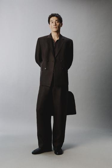 Zara 100% 亞麻西裝長褲 - 棕色