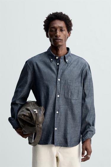 TEXTURED CHAMBRAY SHIRT - Blue by Zara