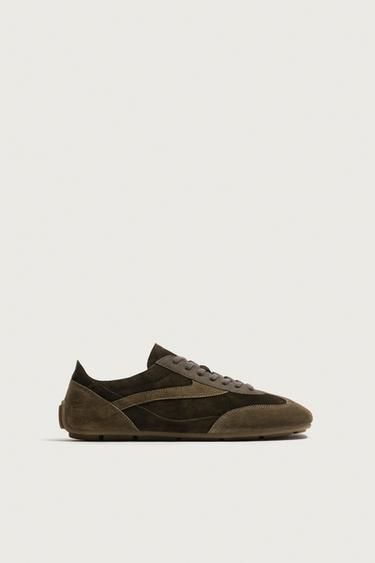 LEATHER TRAINERS - Dark brown by Zara