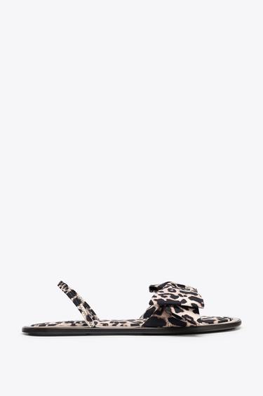 ANIMAL PRINT FLAT SANDALS WITH BOW - Leopard by Zara - Image 0