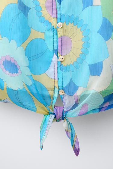 CHEMISE IMPRIMÉE À NŒUD - Vert d'eau de Zara - Image 3