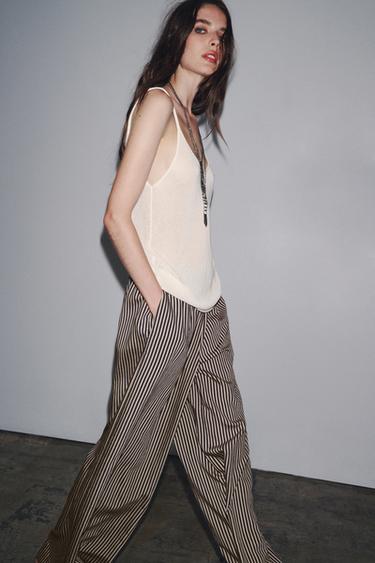 PANTALON FLUIDE RAYURES ZW COLLECTION - Bleu / Blanc de Zara - Image 4