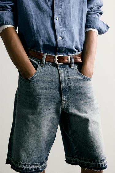 Zara RELAXED FIT DENIM SHORTS - Blue