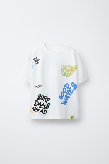 Zara GRAFFITI PRINT T-SHIRT - Oyster-white