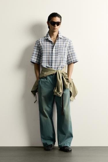 ÁO SƠ MI RELAXED FIT HỌA TIẾT KẺ - Màu xám/Xanh dương từ Zara - Hình ảnh 0