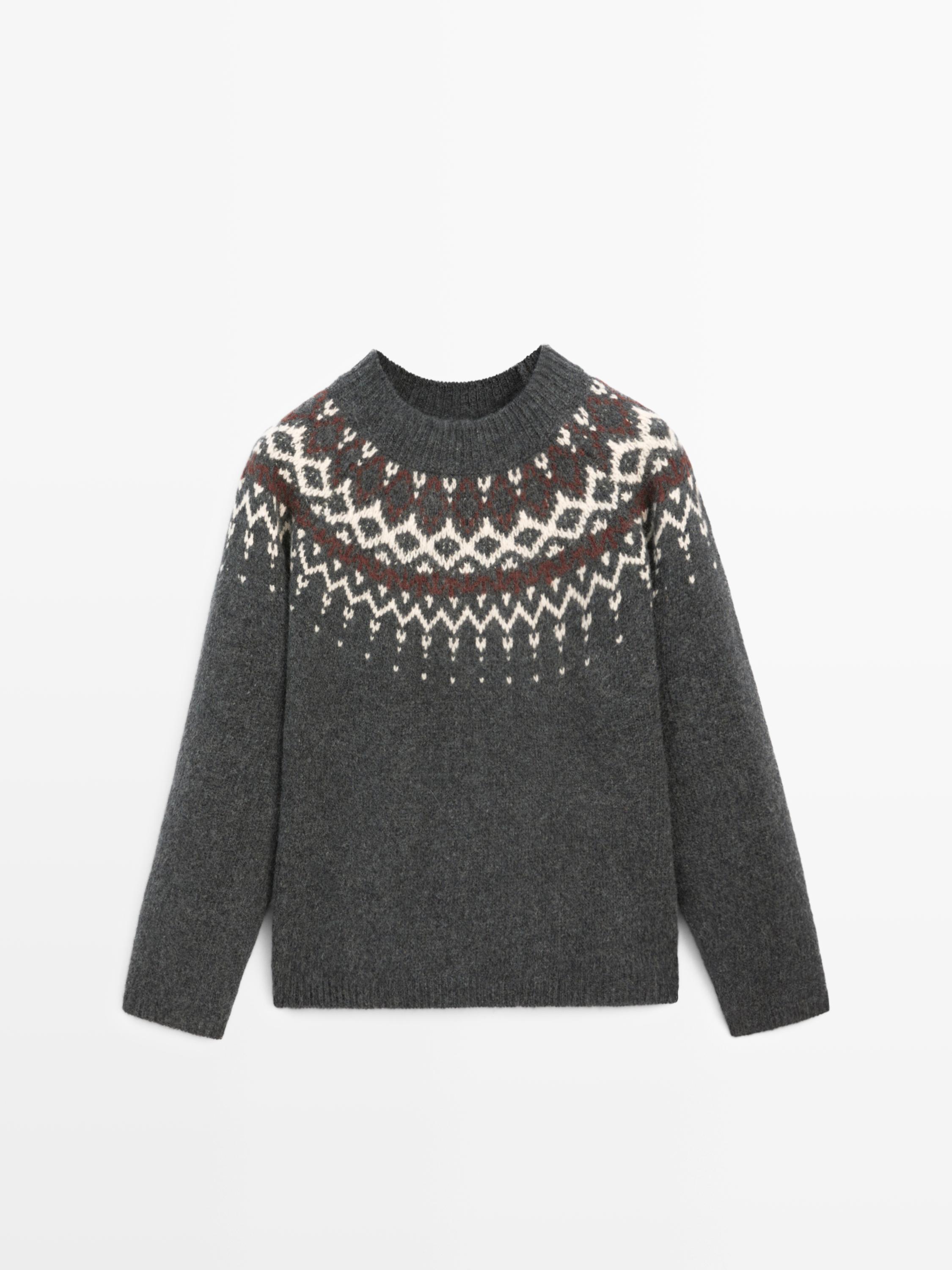 100% wool jacquard knit sweater
