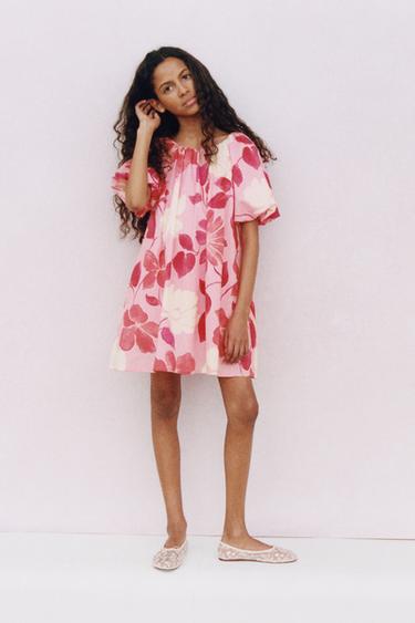 VOLUMINOUS DRESS WITH FLORAL PRINT - Pink by Zara