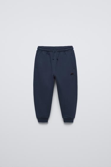 Zara PLUSH EMBROIDERY JOGGING PANTS - Navy blue