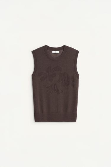 جيليه محاك بجاكار مزهر - بني/ توبو الخاص بـ Zara