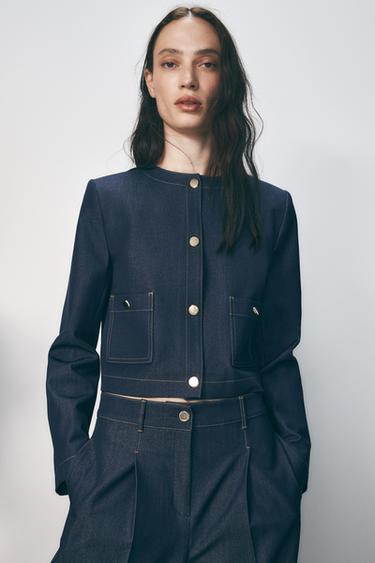 SHORT JACKET WITH CONTRAST TOPSTITCHING - Indigo by Zara