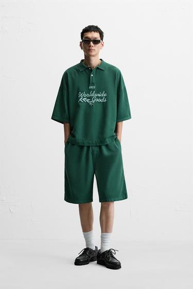 EMBROIDERED BOXY FIT POLO SHIRT - Green by Zara - Image 0