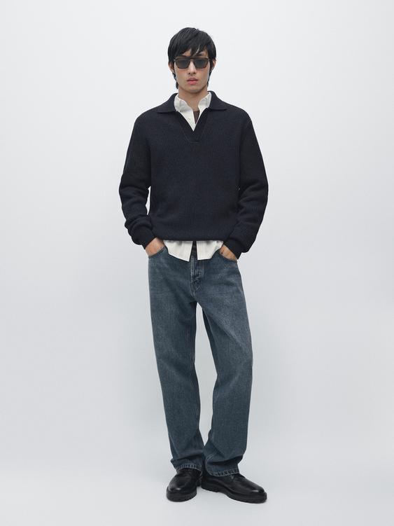 Cotton knit polo sweater