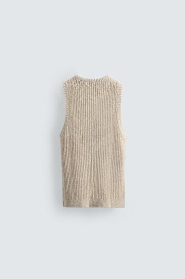 DÉBARDEUR STRUCTURÉ EN MAILLE COTON ET LIN - Beige clair de Zara - Image 7