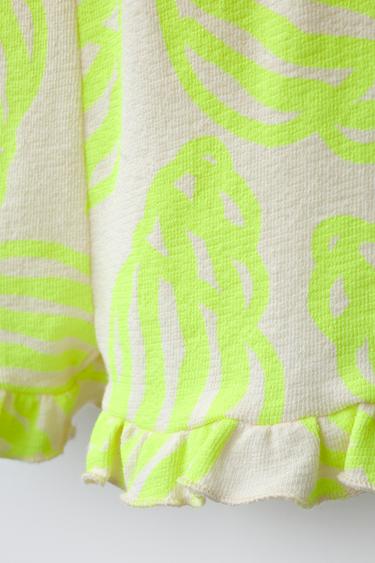 SHORT JUMPSUIT WITH KNOTS AND FLUORESCENT SHELL PRINT - Neon yellow by Zara - Image 3
