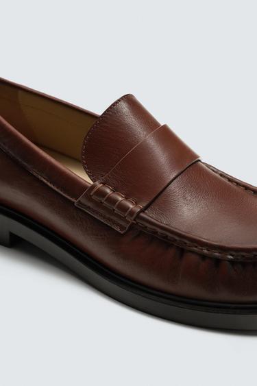 LEATHER PENNY LOAFERS - Dark tan by Zara - Image 5