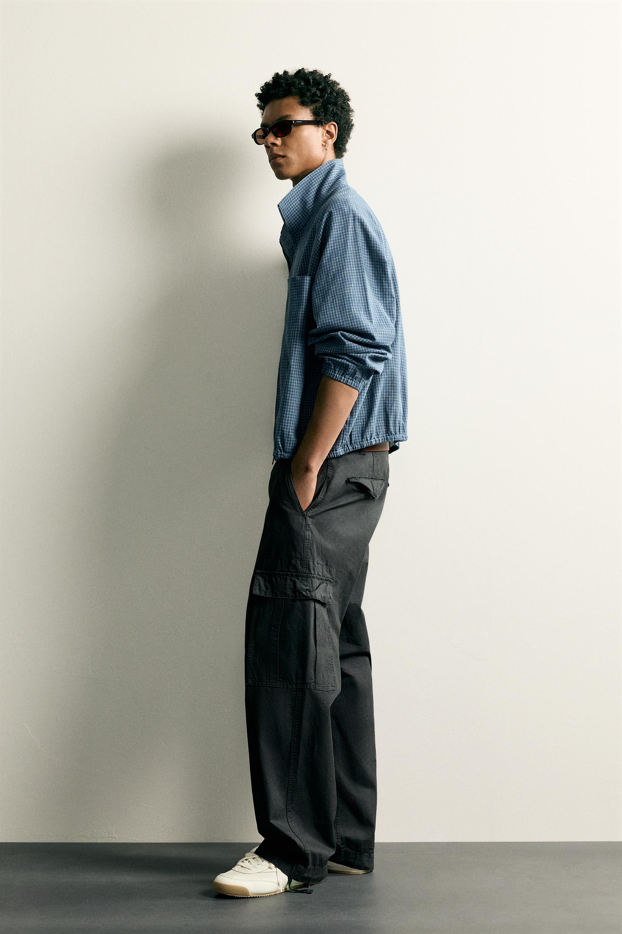 RELAXED FIT PLAID ZIP SHIRT