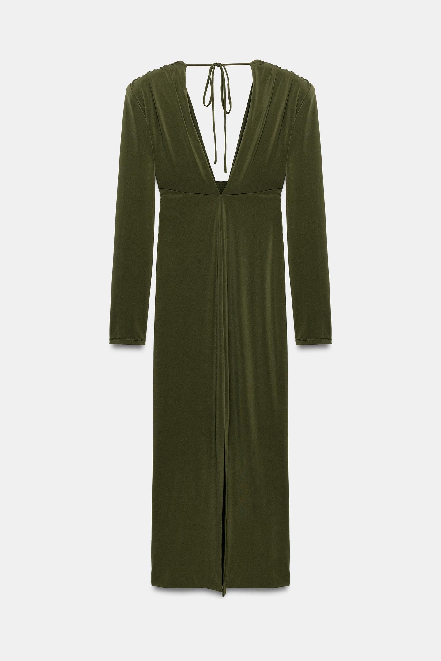Женское платье Zara Shoulder Pad MIDI, цвет: Светлый хаки — фото 8