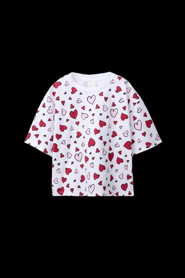 CAMISETA ESTAMPADO CORAZONES - Blanco de Zara