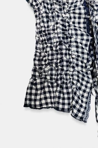 DRAPED GINGHAM TOP - Ecru / Blue by Zara - Image 8