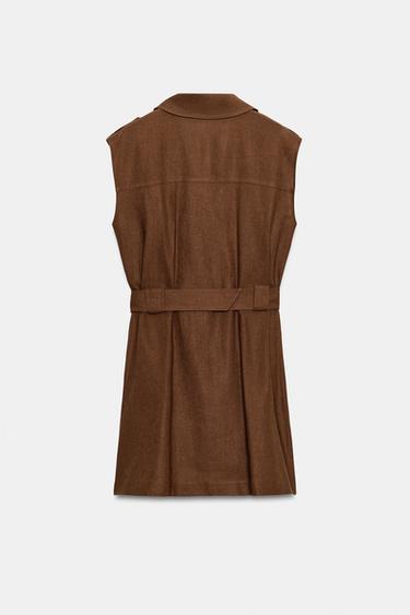 SHORT BELTED LINEN BLEND DRESS - Toffee by Zara - Image 9