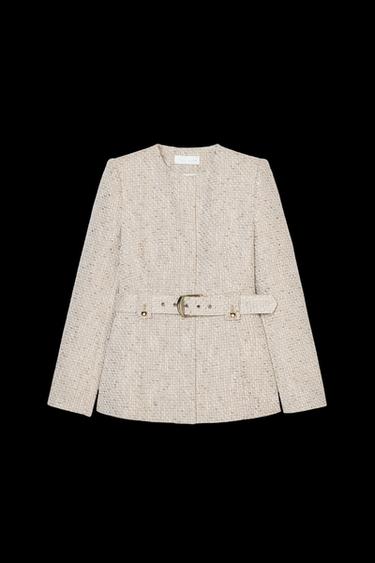 BELTED WOVEN JACKET - Sand by Zara - Image 0