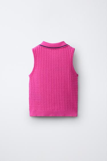 CABLE-KNIT POLO TOP PENN © - Neon pink by Zara - Image 1
