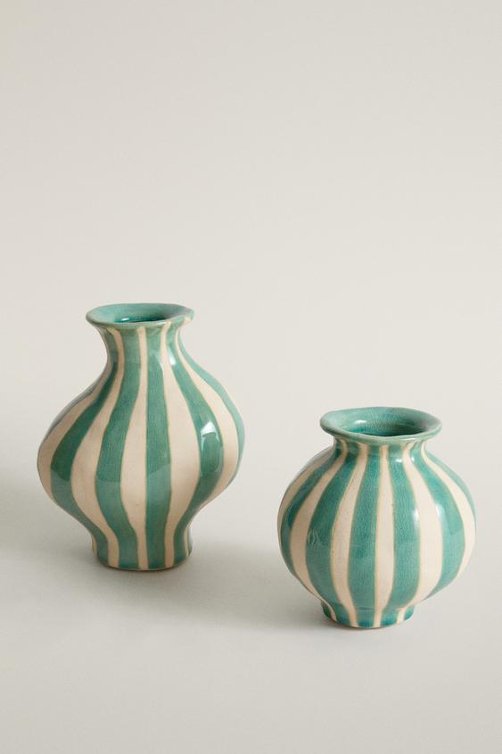 Zara IRREGULAR DECORATIVE CERAMIC VASE - 白色/綠松石色 - 圖片 0