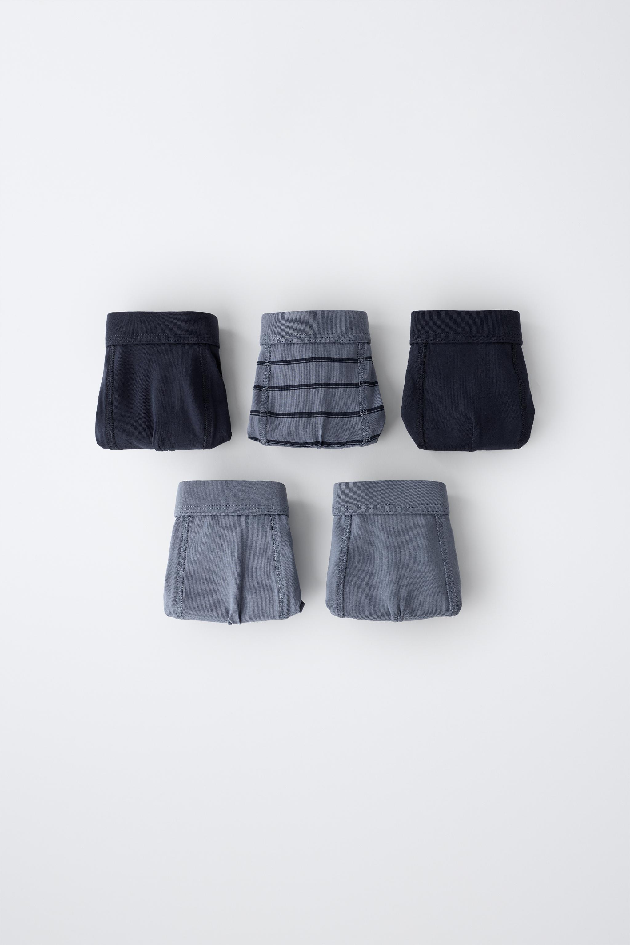 6-14 YEARS/ PACK OF FIVE STRIPED AND SOLID BOXERS — Blue