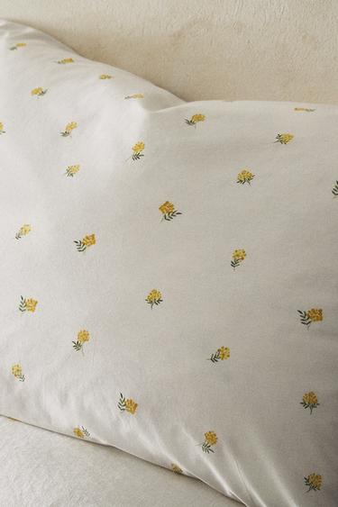 MIMOSA PRINT COTTON PILLOWCASE - Oyster-white by Zara - Image 5