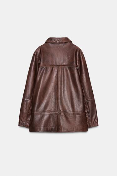WASHED EFFECT LEATHER JACKET - Brown by Zara