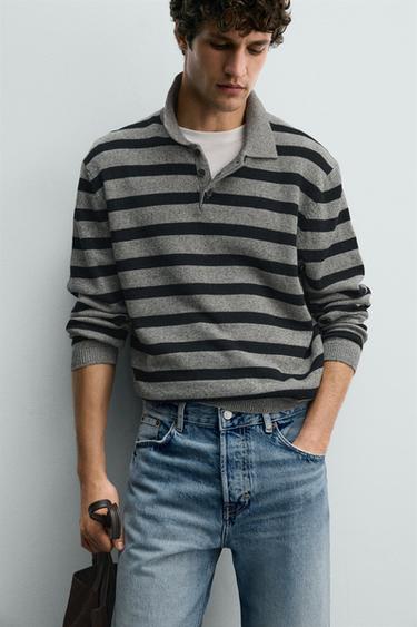 POLO EN MAILLE DE COTON ET LIN À RAYURES - Gris moyen de Zara - Image 5