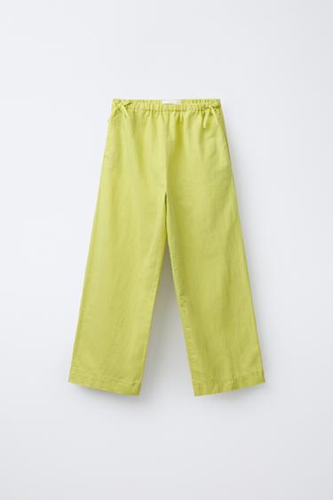 COTTON LINEN BOW TROUSERS - Lime by Zara - Image 0