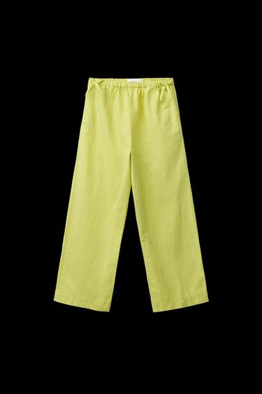 HOSE AUS LEINEN UND BAUMWOLLE MIT SCHLEIFEN - Limettengrün von Zara - Bild 0