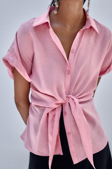 SHORT SLEEVE SHIRT WITH KNOT - Pink by Zara