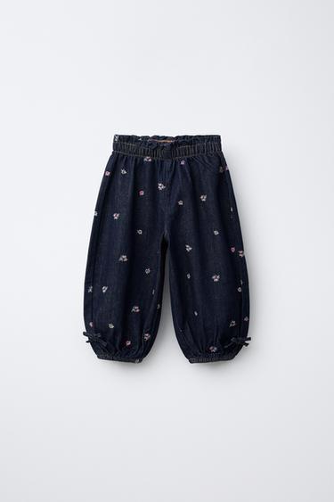 JEANS BOMBACHO FLORES BORDADAS - Azul de Zara - Imagen 0