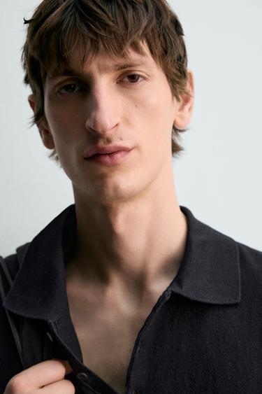 POLO EN MAILLE DE COTON ET DE LIN - Bleu marine de Zara - Image 5