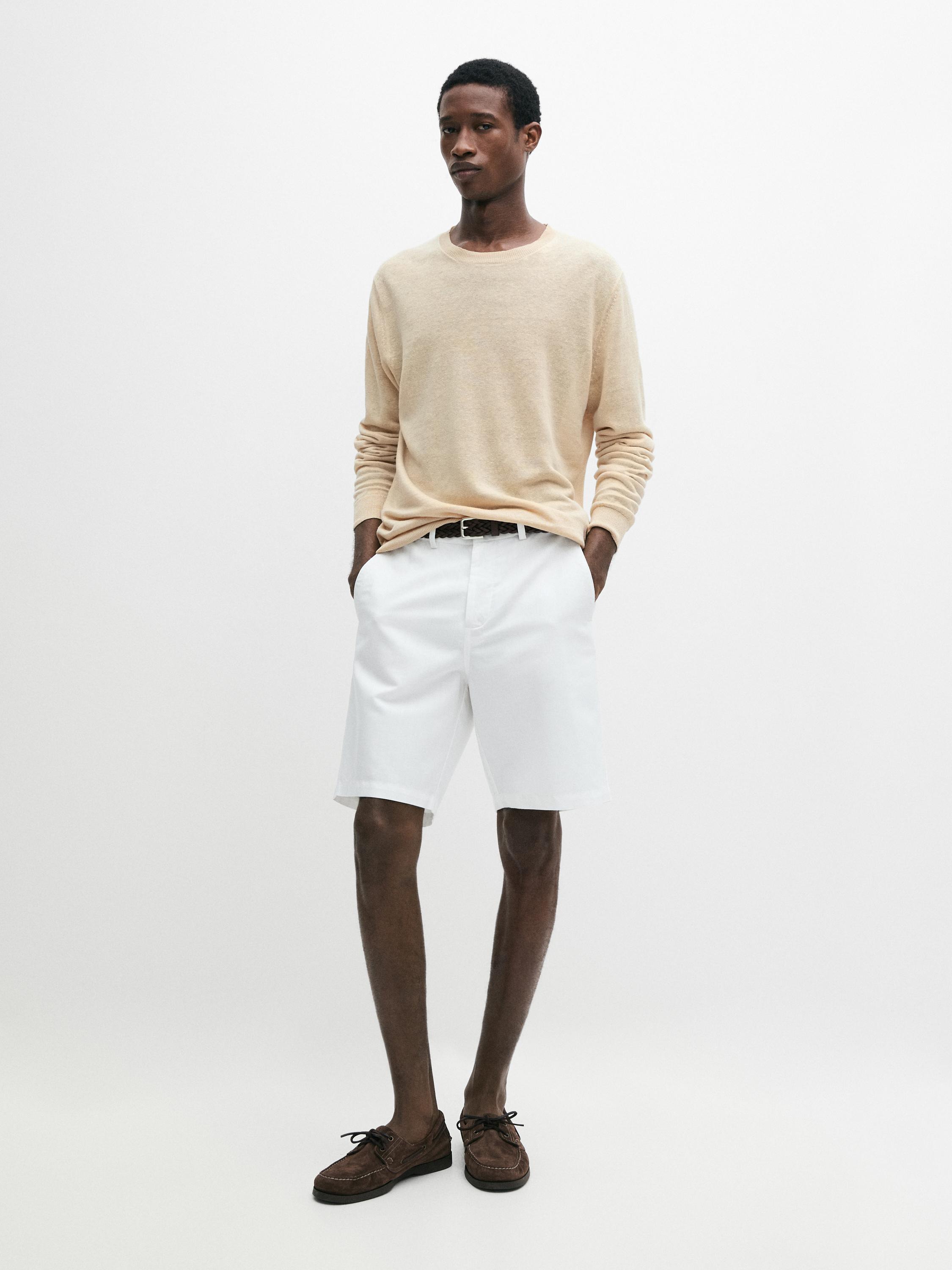 Linen blend Bermuda shorts — White