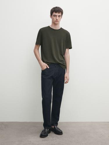 Zara Short sleeve linen and cotton blend T-shirt - Dark green - Image 0
