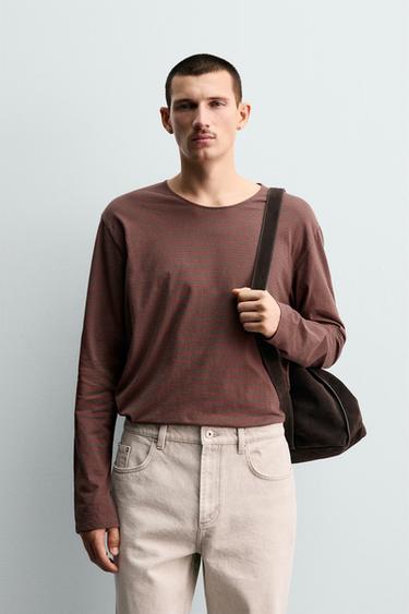 STRIPED JACQUARD T-SHIRT - Brown by Zara