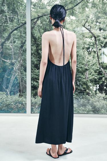 Zara 飄逸繞頸吊帶洋裝 - 黑色