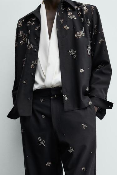 RELAXED FIT SEQUIN TROUSERS - Dark navy by Zara - Image 4