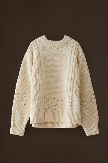 PULL EN MAILLE TORSADÉE NOËL - Écru de Zara - Image 4