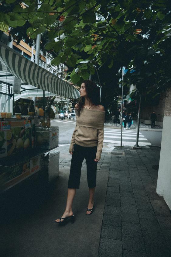 JERSEY PUNTO HOMBROS DESCUBIERTOS CON LANA - Visón de Zara - Imagen 0
